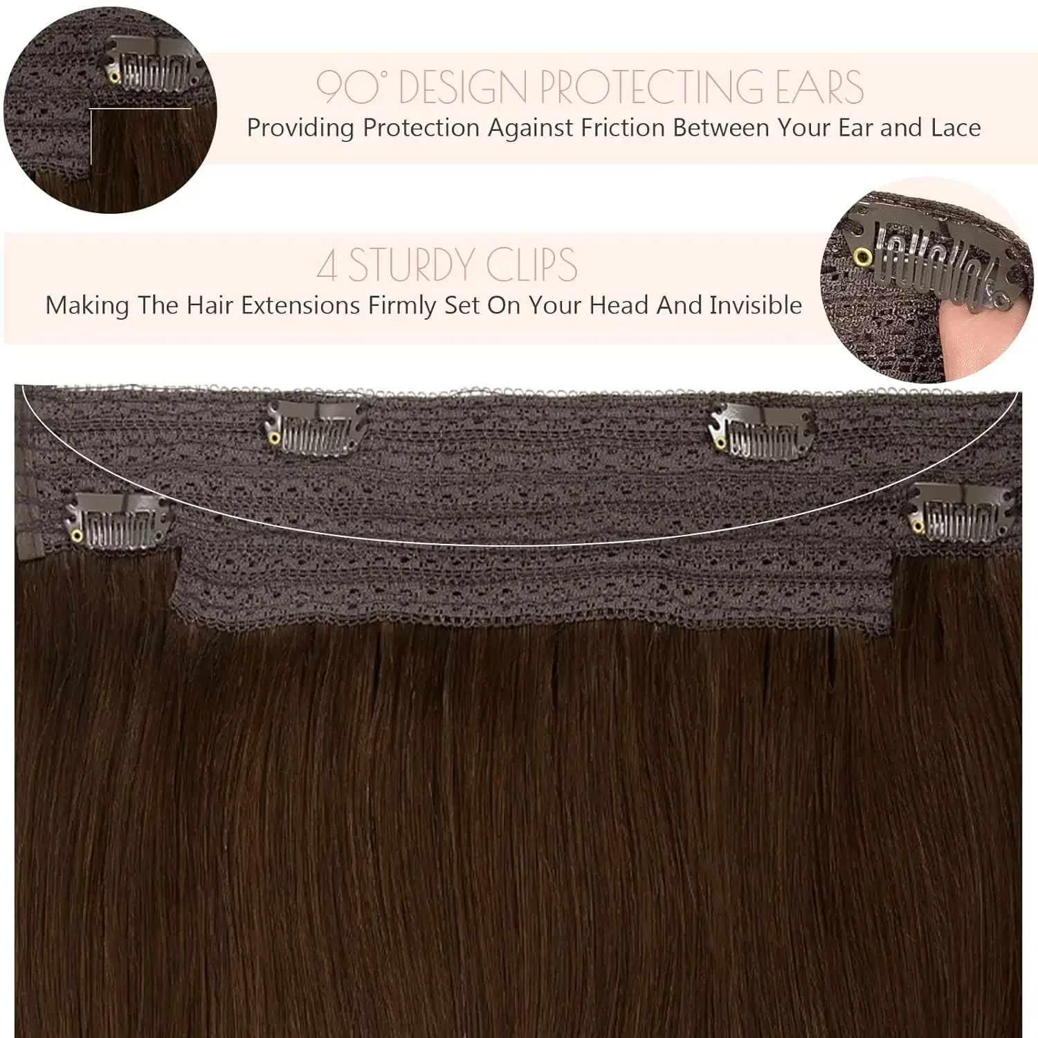 Black Remy Human Hair Extensions Invisible Wire Hairpiece with Fish Line_voghion.com