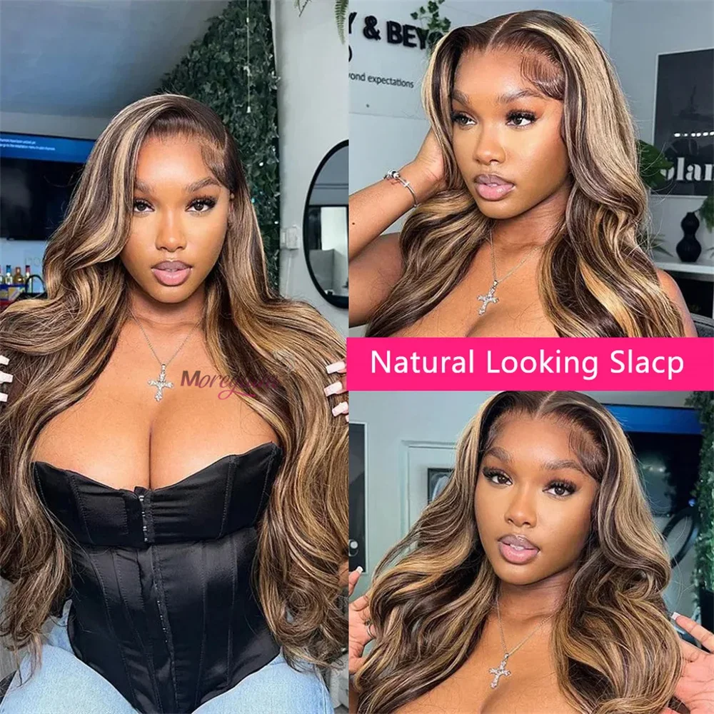 Blonde Highlight Lace Frontal Wigs for Black Women 180% Density Body Wave Malaysian Remy Human Hair_voghion.com