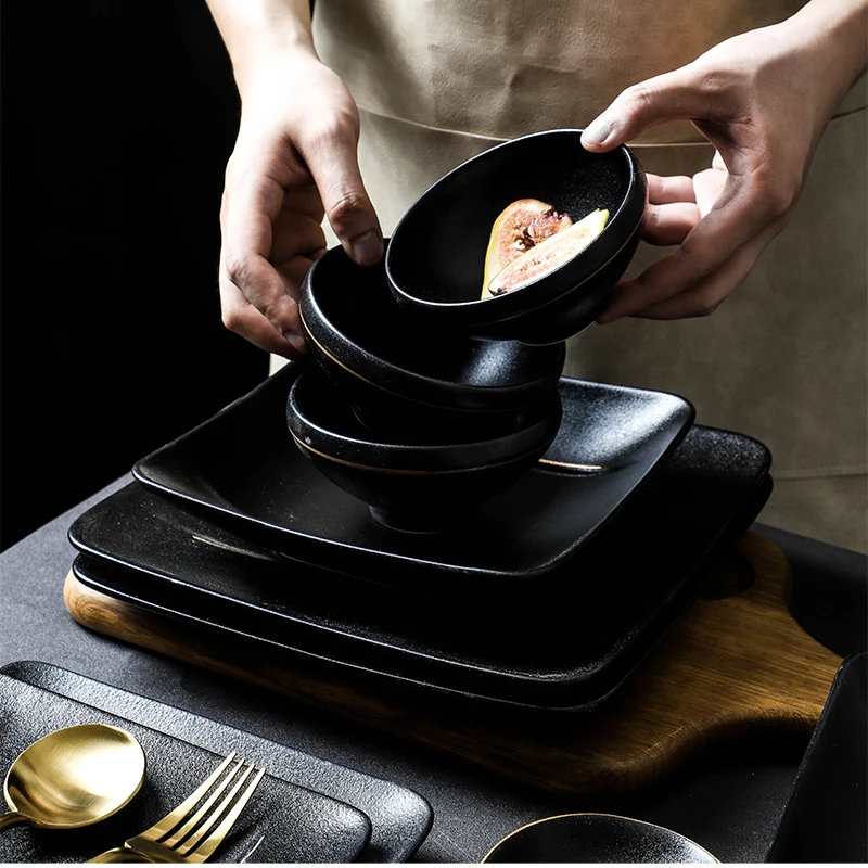 CERAMIC MATTE BLACK DINNERWARE MATTE PLATE BLACK DISH