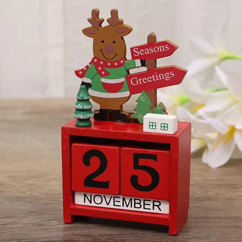PUSELIFE Wooden Desk Advent Calendar Custom Christmas Wood Desk Countdown Block Cubes Calendar Stand Perpetual Calendar Cubes