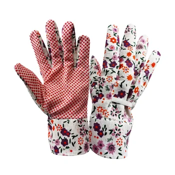 GM3003 Anti-slip Gardening Work Gloves Lady Floral Dotted Cotton Glove Safety Hand Gloves for Women