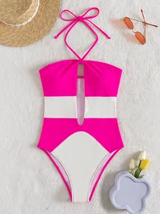 New Design Swimwear Beachwear Private Label Swimwear Colorblock One Piece Swimsuit