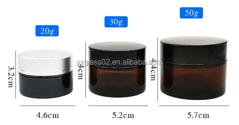 Supplier amber empty round face cream glass jar with screw lid package container 5g10g15g20g30g50g60g100g details