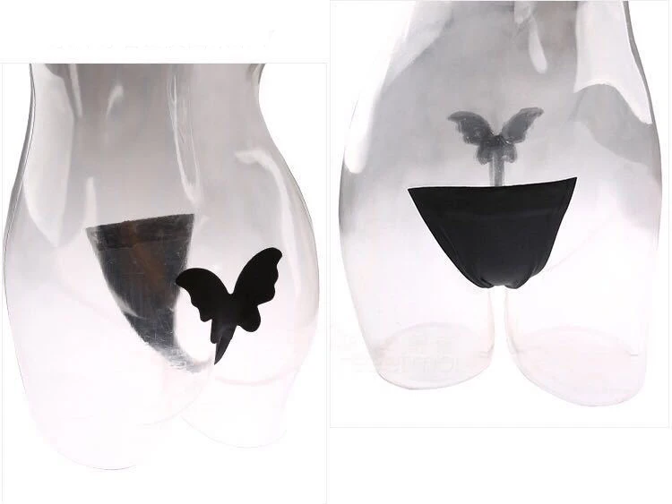 2 Reusable Adhesive Thong Black Beige Strapless Thong C String Underwear Sticky, Black Nude, One Size