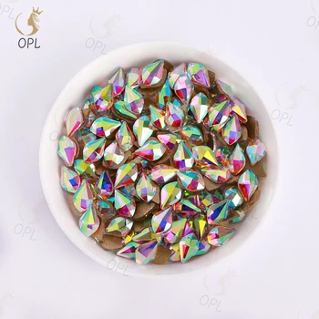 OPL K9 Crystal AB Drop Shape Rhinestones - 3D Irregular Design for Nail Art & Clothing Decorations