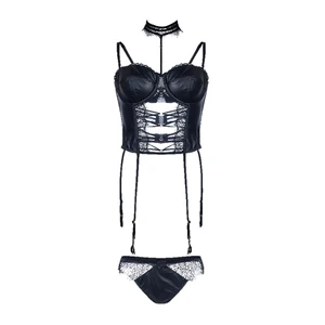 Factory Supply Embroidered High-Rise Wire Free Lace Sexy Women's Underwear Lingerie Body Suit Set