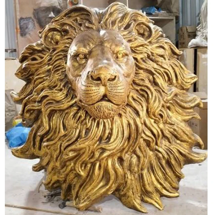 ライオン、の金属製彫刻 2個セット 真鍮、獅子、壁飾り