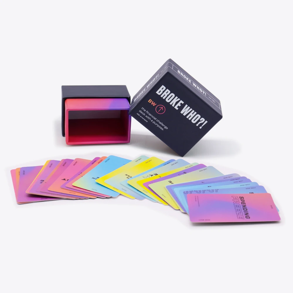 Custom Adult Party Question Challenge Game Card Printing Positive Daily Playing Financial Debt Card Deck with Lid and Base Box