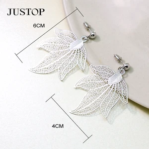Retro Ethnic Unisex Casual Maple Leaf Charm Drop Brass Silver Plated Trendy Pendant Hook Tassel Stud Earring Jewelry
