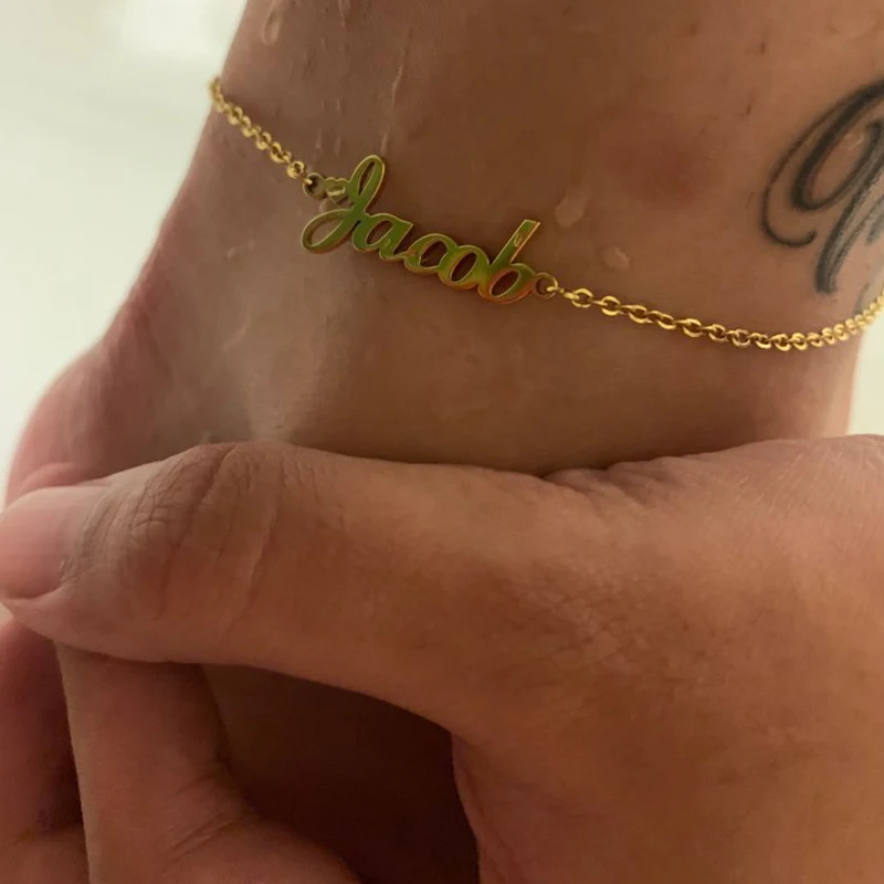 Qiuhan 18k Gold Chain Beach Sandal Personalized Anklet Foot Leg Jewelry Stainless Steel Custom Name Anklet