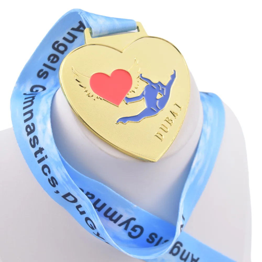 사용자 정의 하트 모양 두바이 그랜드 대회 리듬 체조 메달 메탈 스포츠 골드 실버 브론즈 댄스 메달 사용자 정의 로고