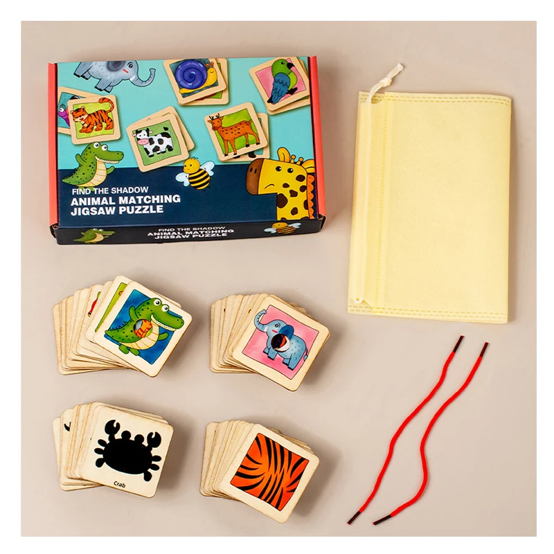 Puzzle d'apprentissage éducatif préscolaire, jouet en bois, motifs d'animaux, Cognition, Puzzle assorti