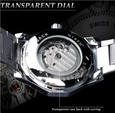 Forsining 199A Classy Design Skeleton Transparent Golden Stainless Steel Men's Automatic Mechanical Male Watch Limited Hot Sale