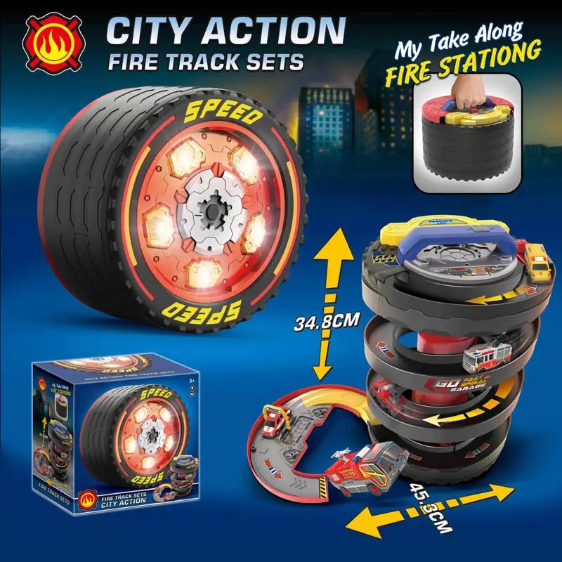 DIY City Action Racing Car Track Set 2 in 1 Musical Lighting Toy Parking Lot Car Set With Free Wheel Car