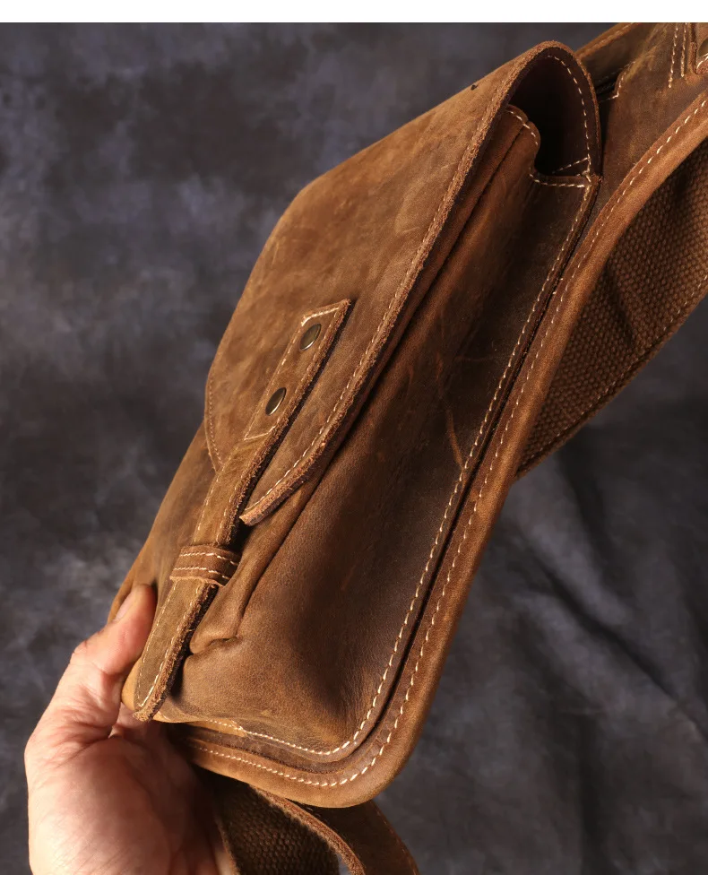 Vintage Genuine Crazy Horse Leather Waist Bag for Men Cowhide Motorcycle Crossbody Leg Saddlebags & Luggage