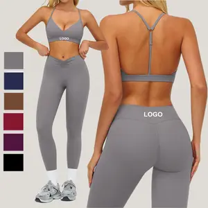 Workout Wear High Waisted Workout Yoga Leggings and Bra 2 Piece Yoga Set Custom Fitness Wear Sports Suits Yoga Sets for Women