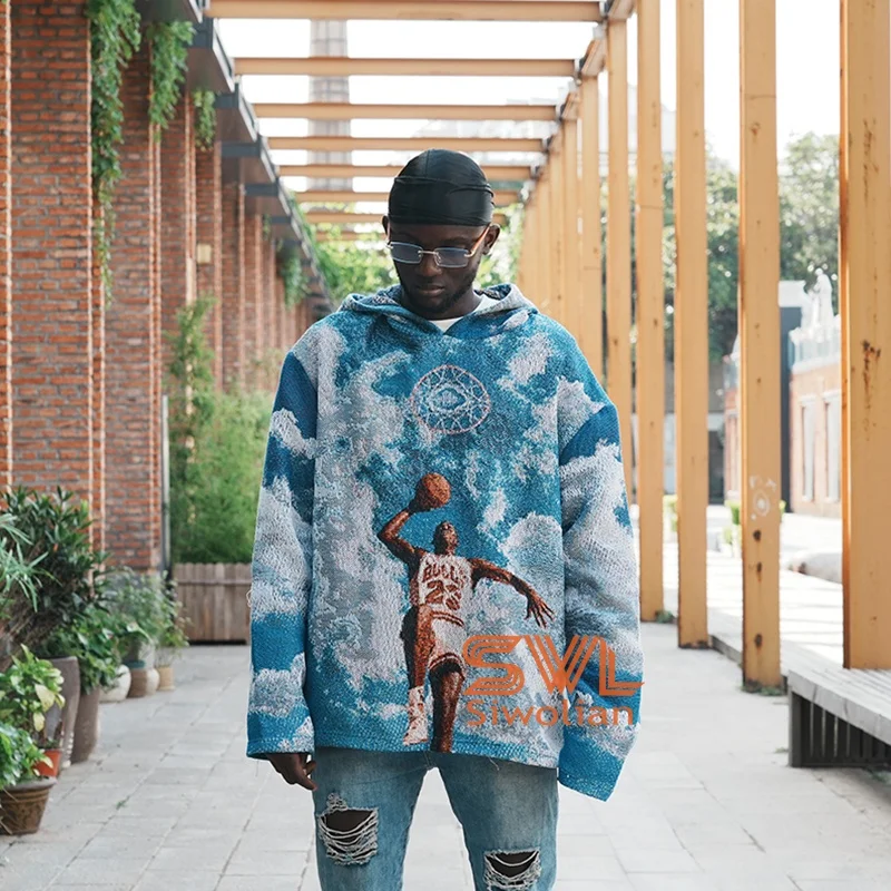High Quality Basketball Tapestry Hoodie Men Street Fashion Tapestri  Clothing Custom Woven Men's Oversized Hoodies Sweatshirts - Main Image