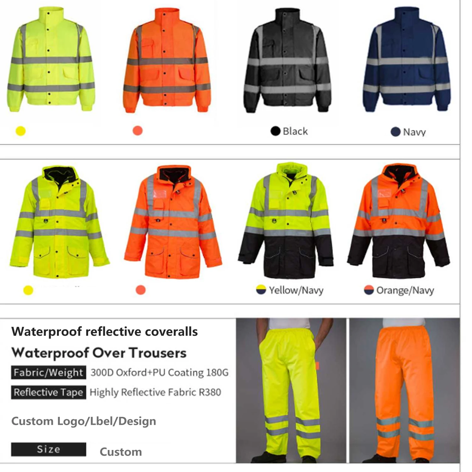 Cold Weather Men Waterproof Hi Vis OEM Logo Custom Work Construction Windbreaker Jacket Coats High V