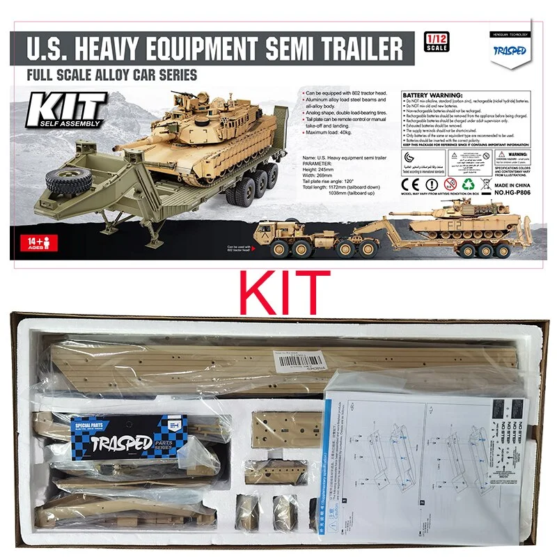 RC Military 6x6 Truck with Trailer Kit, 1:12 Scale U.S. M747 Semi