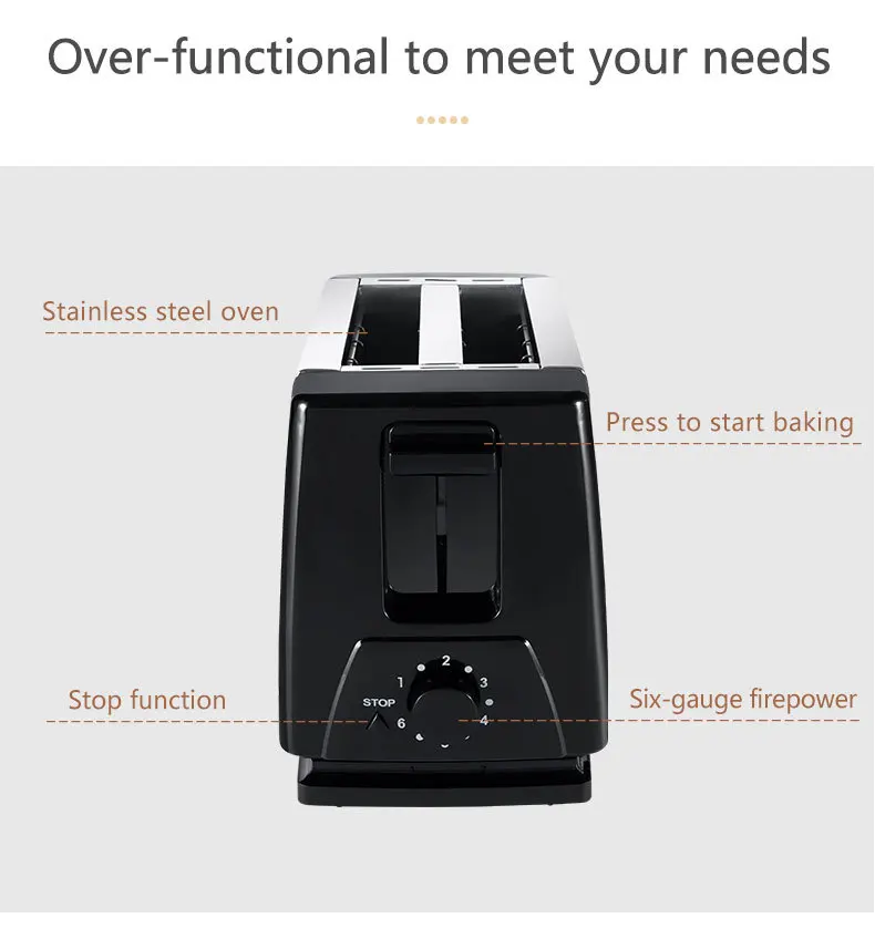 110v 2 Slice Wide Slot Automatic Bread Sandwich Toaster Removable Crumb Tray Multifunction Electric Toaster Maker