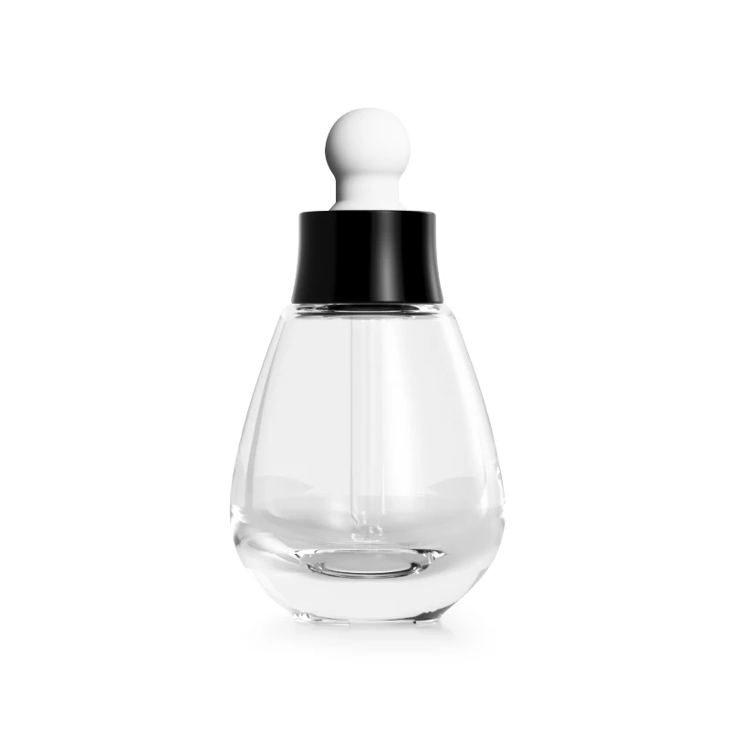 New Design Luxury 30ml Cosmetic Container Customized Logo Fancy Dropper Bottle Glass Essential Oil Bottle with Dropper