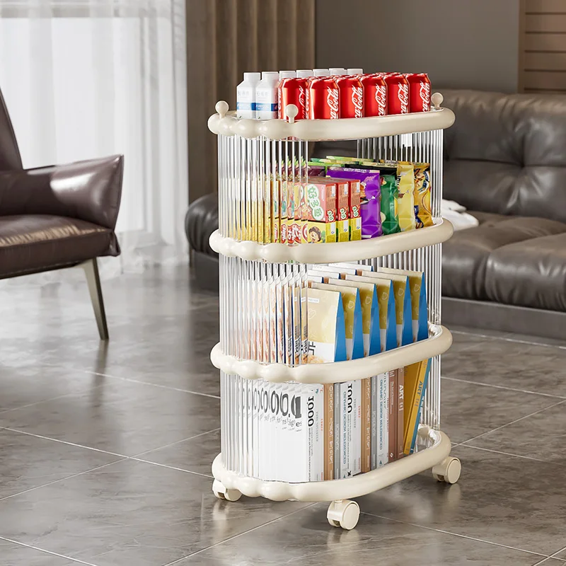 Wannuo 2-5 layers Transparent Snack Storage Rack Living Room Floor Plastic Storage Car With Wheels