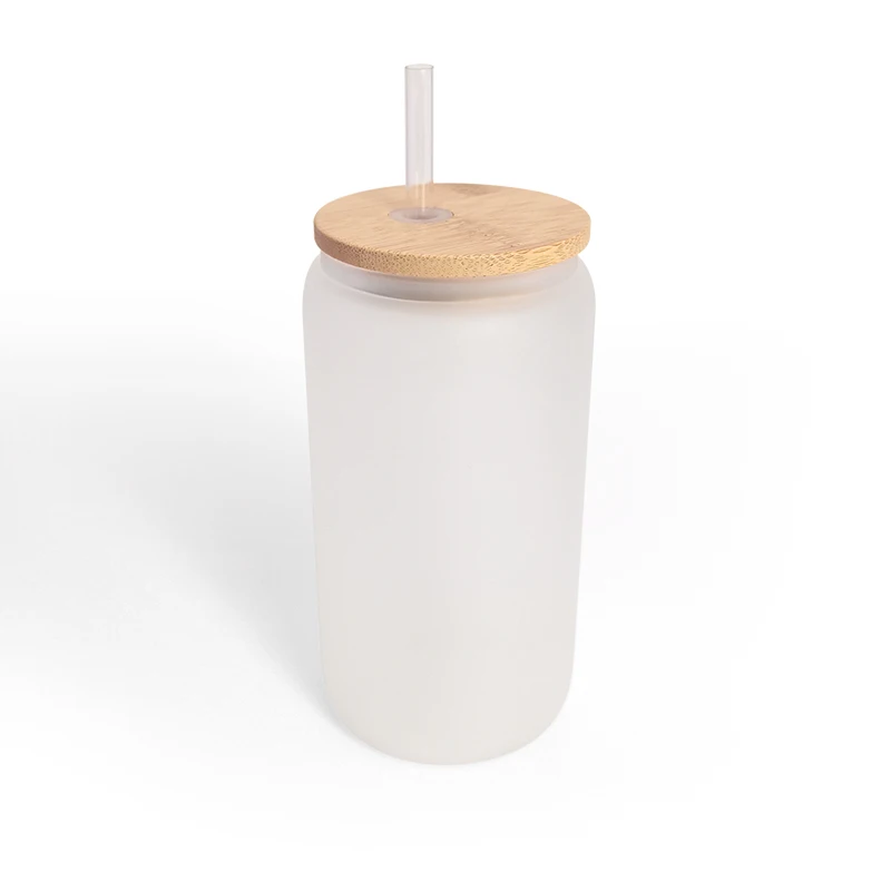 Sublimation Blank - Frosted Glass Jar w/bamboo lid & straw - 12262210