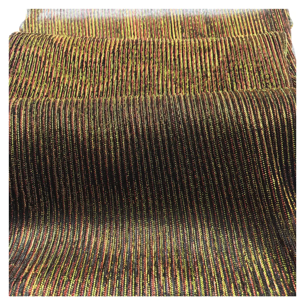 2022 New Style Colorful Wrinkle Metallic Stretch Fabric Very Light Weight Polyester Lurex Jersey Knitted Fabric for Dress