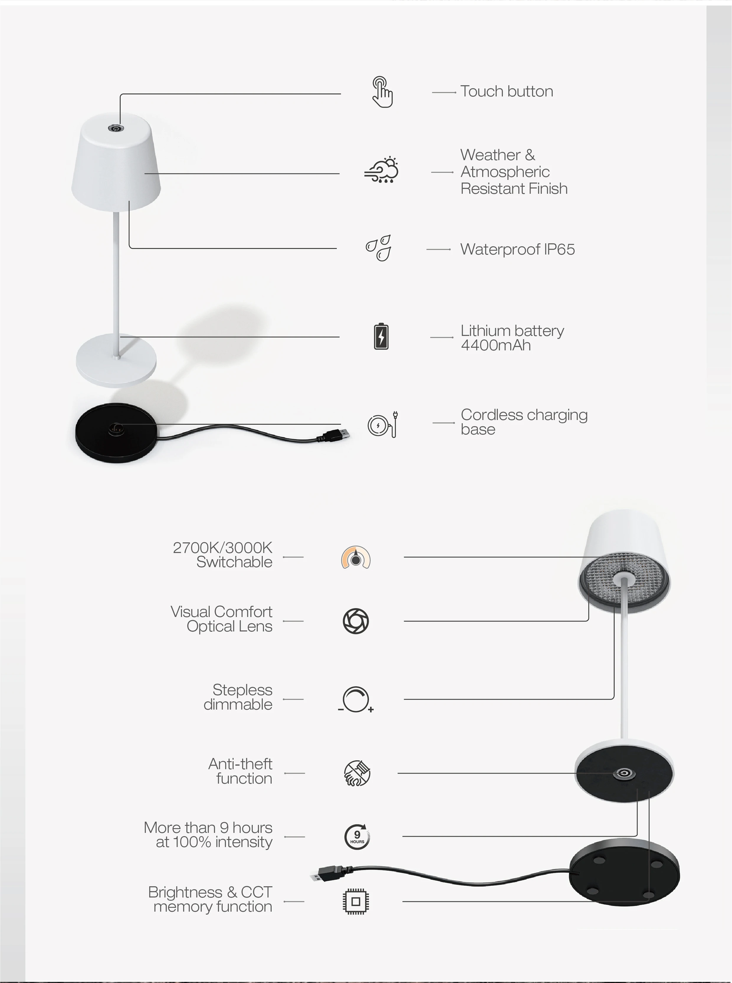 Luxury Usb Rechargeable Led Table Lamp Home Decor For Living Room Hotel