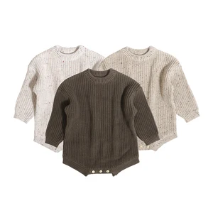 Most Popular Sale Cotton Spring Long Sleeve Infant Girls Bodysuit With Snap Button Solid Color Sweater Knitted Baby Romper