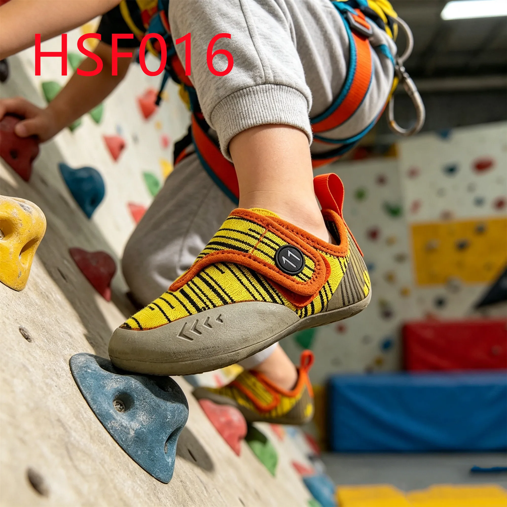 HY,Overhanging Wall Strong Grip Rubber Sole Hua Singh Climbing Shoes Snug-fitting Yellow Rock Shoes with Graphic Print HSF016