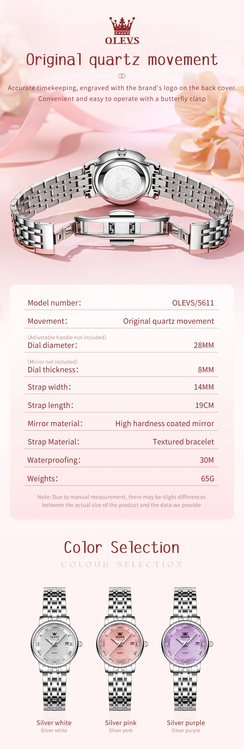 OLEVS 5611 Women's Watches Elegant Fashion Original Quartz Watch for Lady Roman Dial Waterproof Stainless Steel Luminous Watches