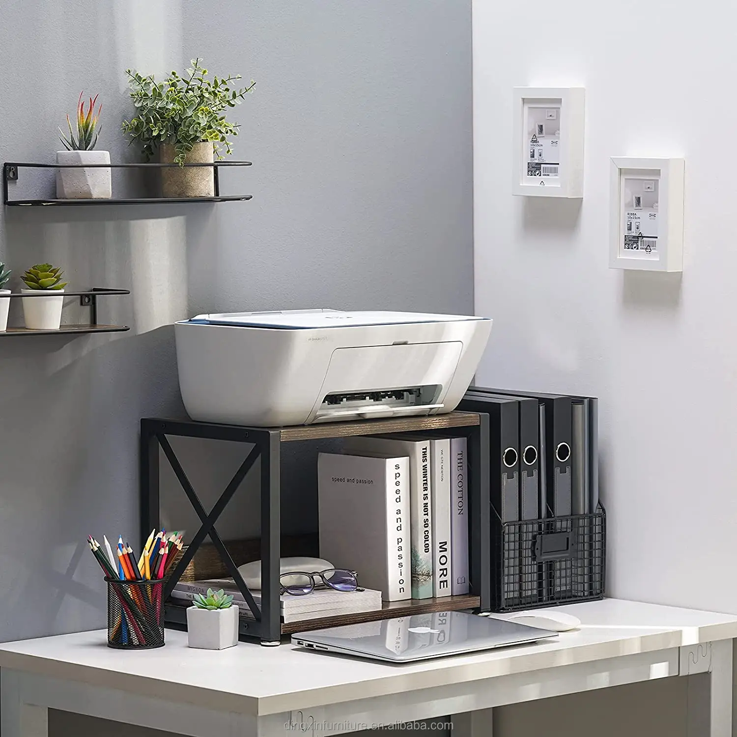 escáner oficina y hogar con almohadillas antideslizantes organizador escritorio 2 niveles fotocopiadora Soporte de impresora madera para dispositivos fax libros soporte impresora estantería 