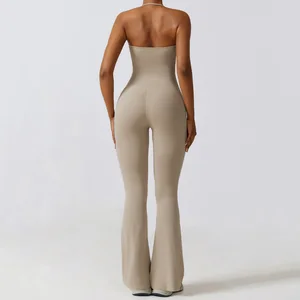 Unique Design High Waisted Yoga Pants Workout Gym Fitness Jumpsuit Women Activewear Sports Sets Flare Pants