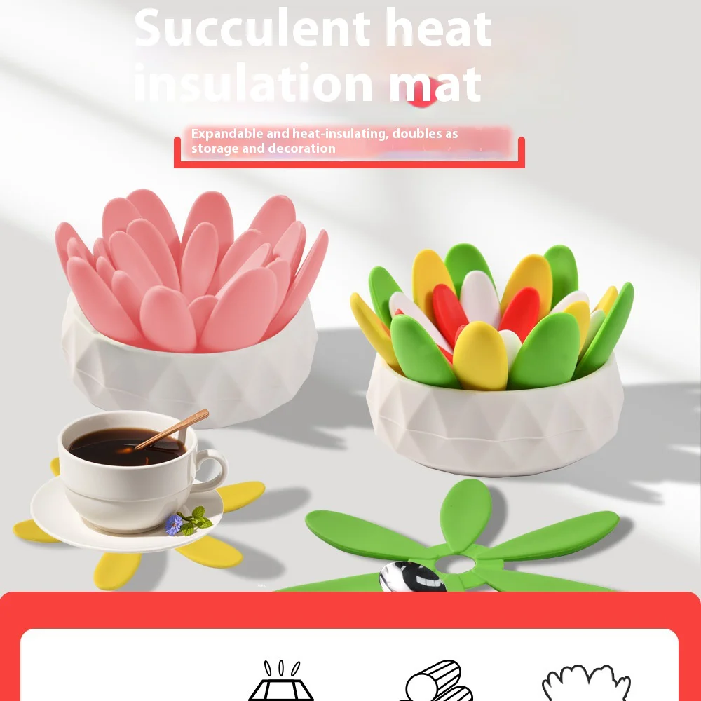 Modern Design Silicone Insulated Coaster Dining Mat Succulent Shaped High-Temperature Resistance for Coffee Pot Mat Decorations manufacture