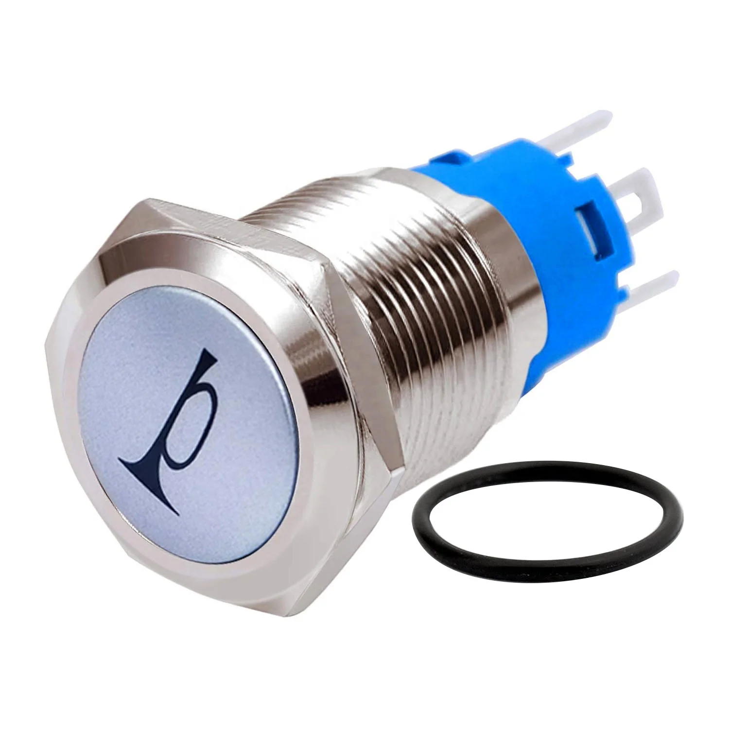 TWTADE 19 MM 12V Push Button Switch Car Auto Blue LED Light Momentary Ball Head Speaker Horn Push Button Metal Toggle Switch with Prewiring Wires HORNP19-BU