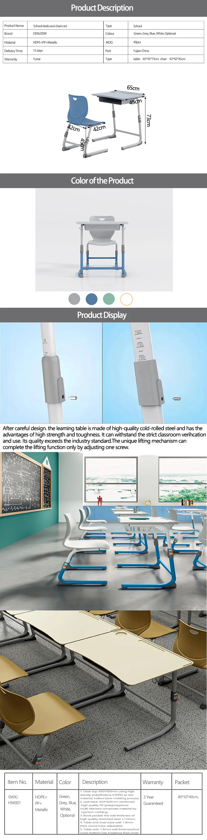 Antique School Classroom Chair Table Seat Adjustable Student Desk And Chair Customizable Sets mesas