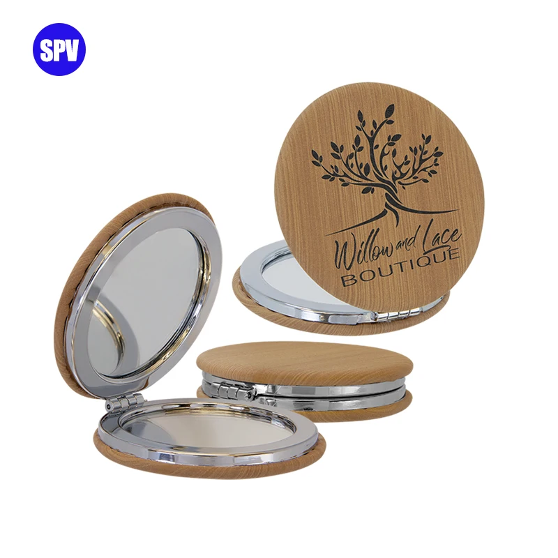 Personalized Bridesmaid Gift Travel Mini Makeup Cosmetic Mirror Espejo Compacto Custom Laser Engraved Leatherette Compact Mirror