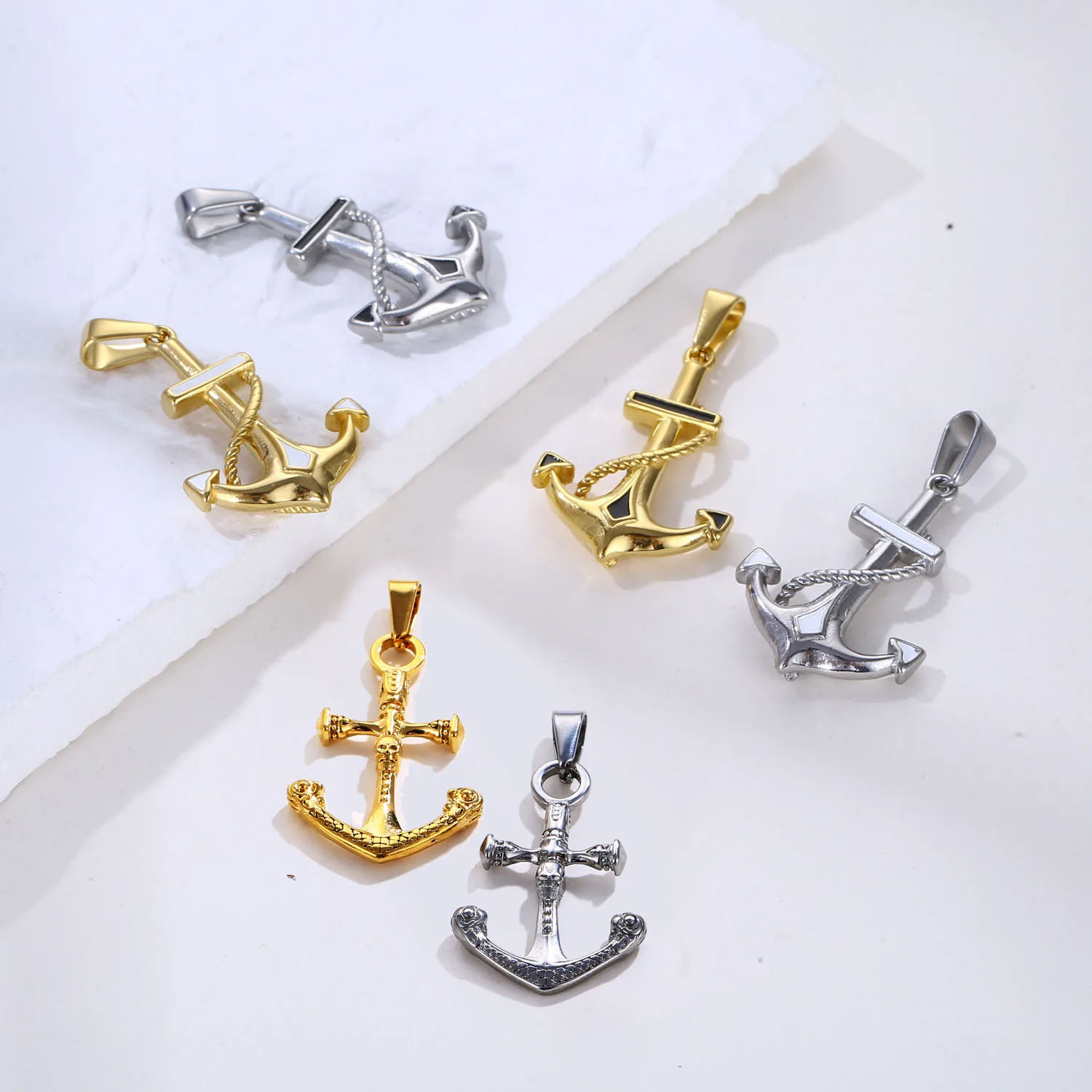 Vintage Men 18k Gold Plated Viking Anchor Pendant Jewelry Wholesale 316L  Stainless Steel Skull Anchor Pendant for Necklace