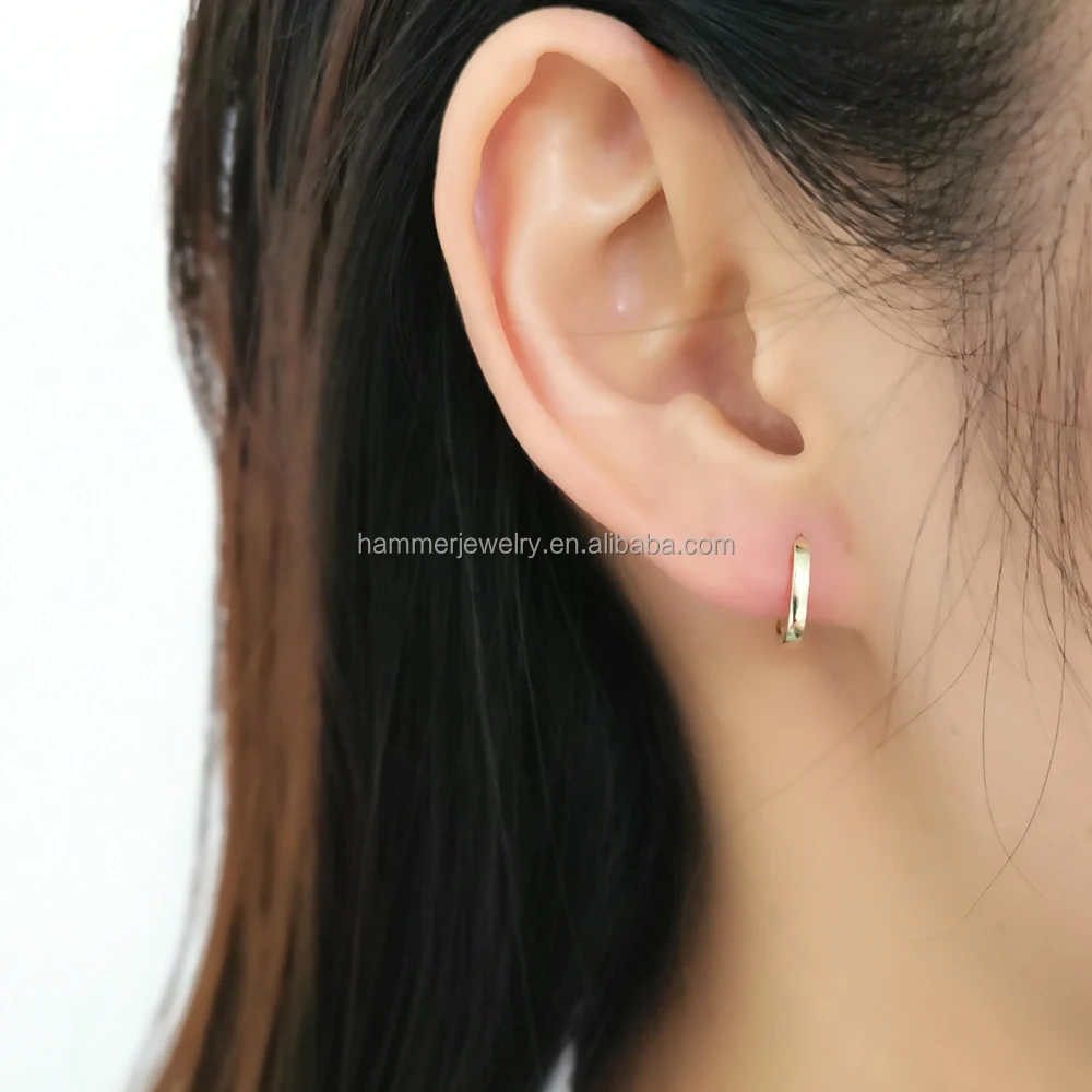 14k Real Gold Hoop Earrings Ear Fashion Charm Design 10mm Huggies