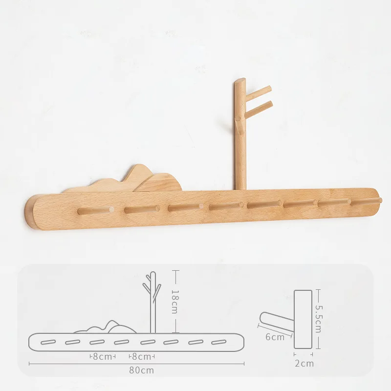 Modern Bamboo Wooden Entryway Coat Hooks Wood Wall Mounted Coat Rack
