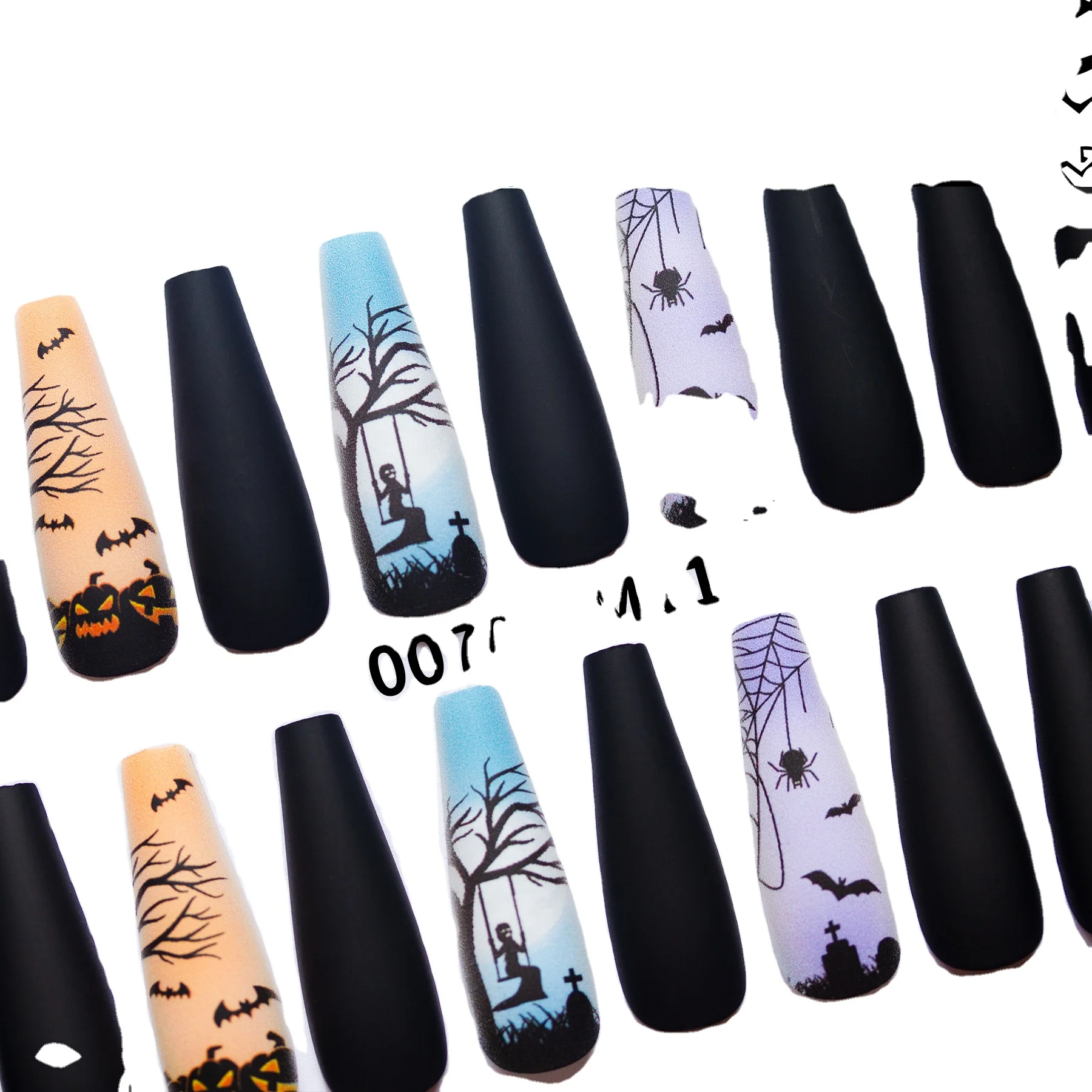 30 шт. накладные ногти на Хэллоуин длинные с призрачным лицом полное покрытие Длинные гроб для женщин и