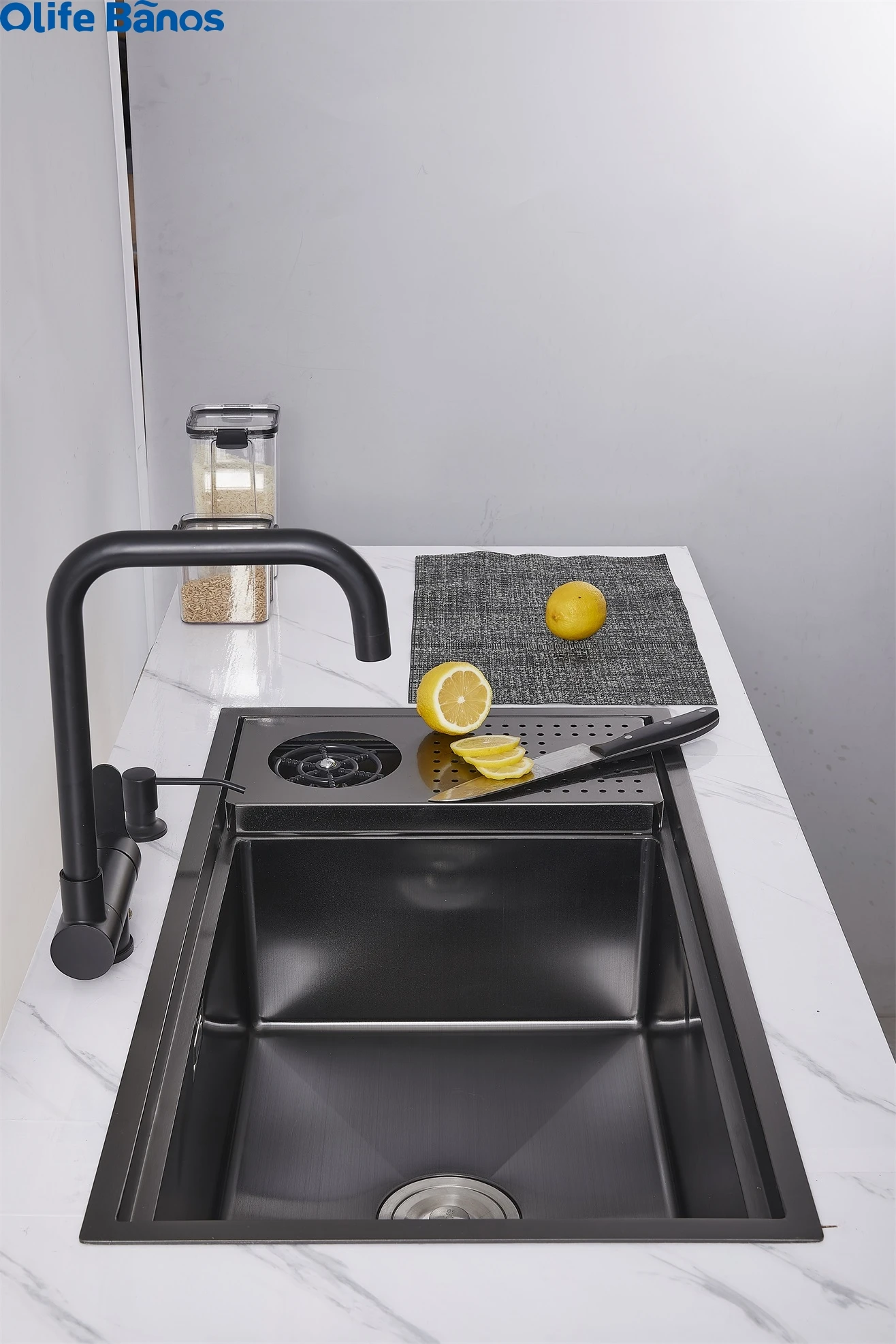 Olife Banos Hidden Kitchen Black Sink Bowl Bar Stainless Steel Balcony Sink Concealed Hidden Bar Sink With Cup Washer manufacture