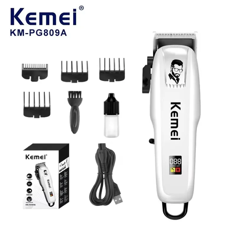 Kemei KM-PG809A : rasoir électrique silencieux (niveau sonore très faible), puissance de 5 W, batterie lithium-ion rechargeable de 2000 mAh, tondeuses réglables pour cheveux, best-seller.