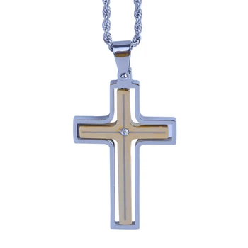 Cheap Costume Necklace Jewelry Stainless Steel Gold Plated Cross Pendant Charms for Jewelry Making