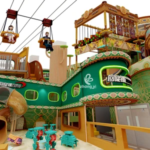 Interactive Indoor Playground for Kids - Obstacle Challenge&Soft Play Zone with High Altitude Flying Chair Adventure Playground