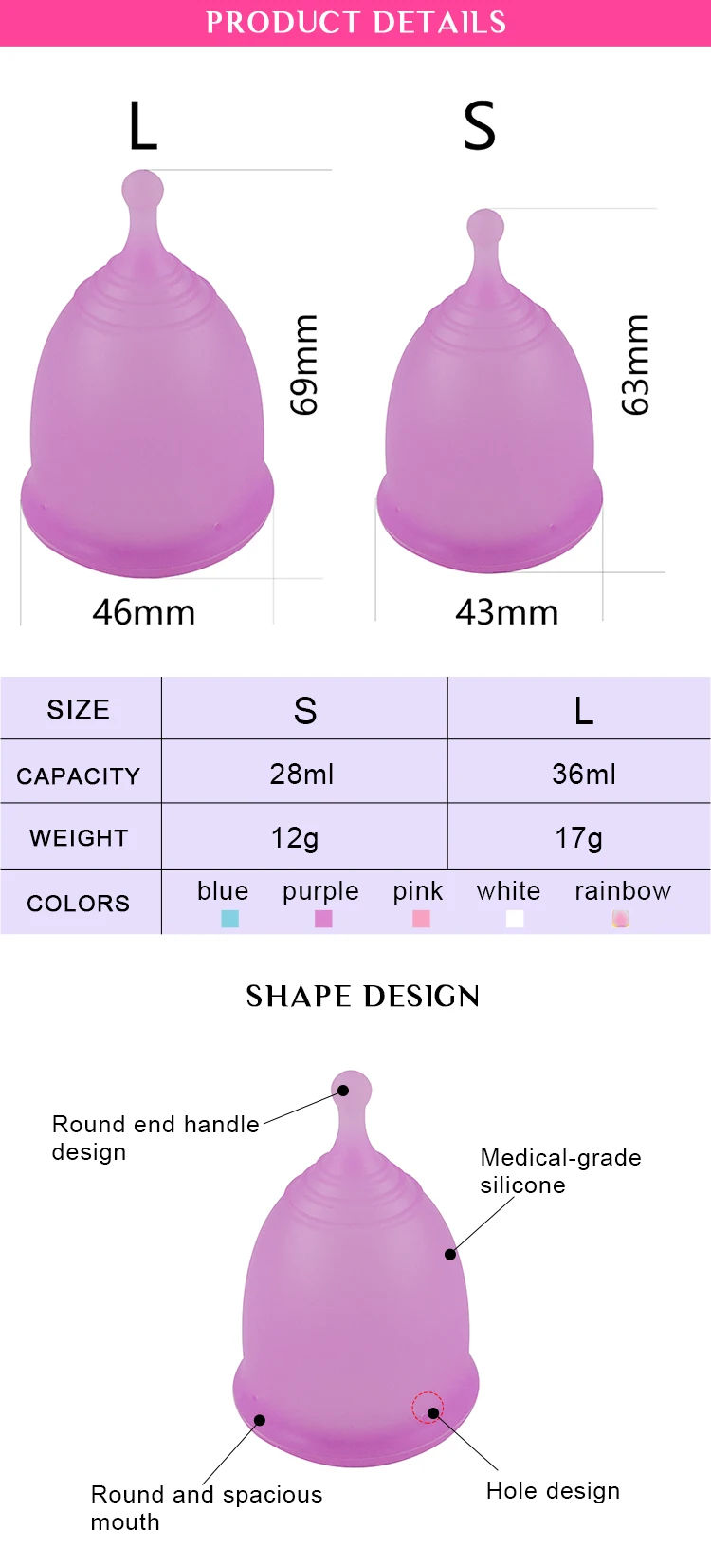 Factory Price Custom Color OEM ODM Menstrual Cups Medical Grade Silicone Organic Diva Period Cup Disk Sterilizer Menstrual Cup supplier