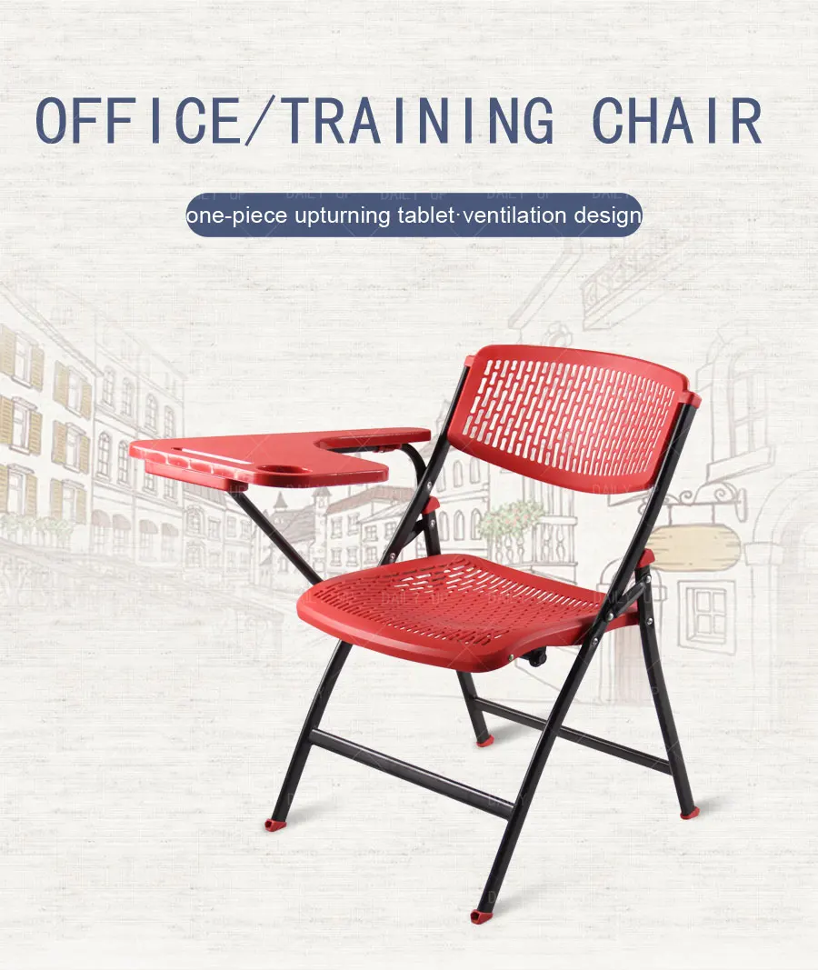 Breathable Foldable Training Chair With Tablet Ergonomic Folding Student Chair With Footrest Writing Pad For Meeting Conference