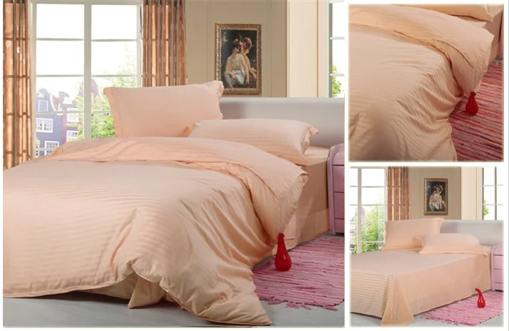 100% Cotton White Stripe Satin Bedding Set King Size Bedsheets Bedding Set for Hotel Woven 40 Disposable Solid Grade a QJ Sateen