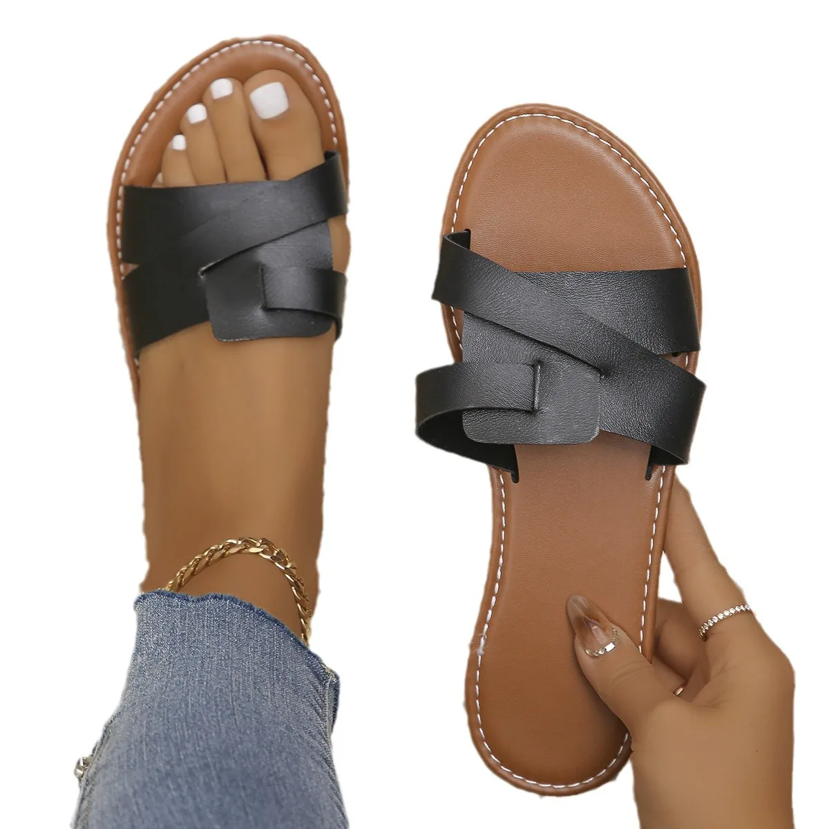 PIZZ ANNU Sandales à talons carrés à bout ouvert pour femme
